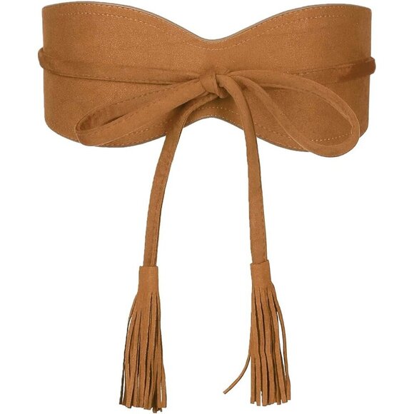Accessories - Womens Faux Suede Tassel Belt Vintage Bow Tie Waistband for Dress or Coat